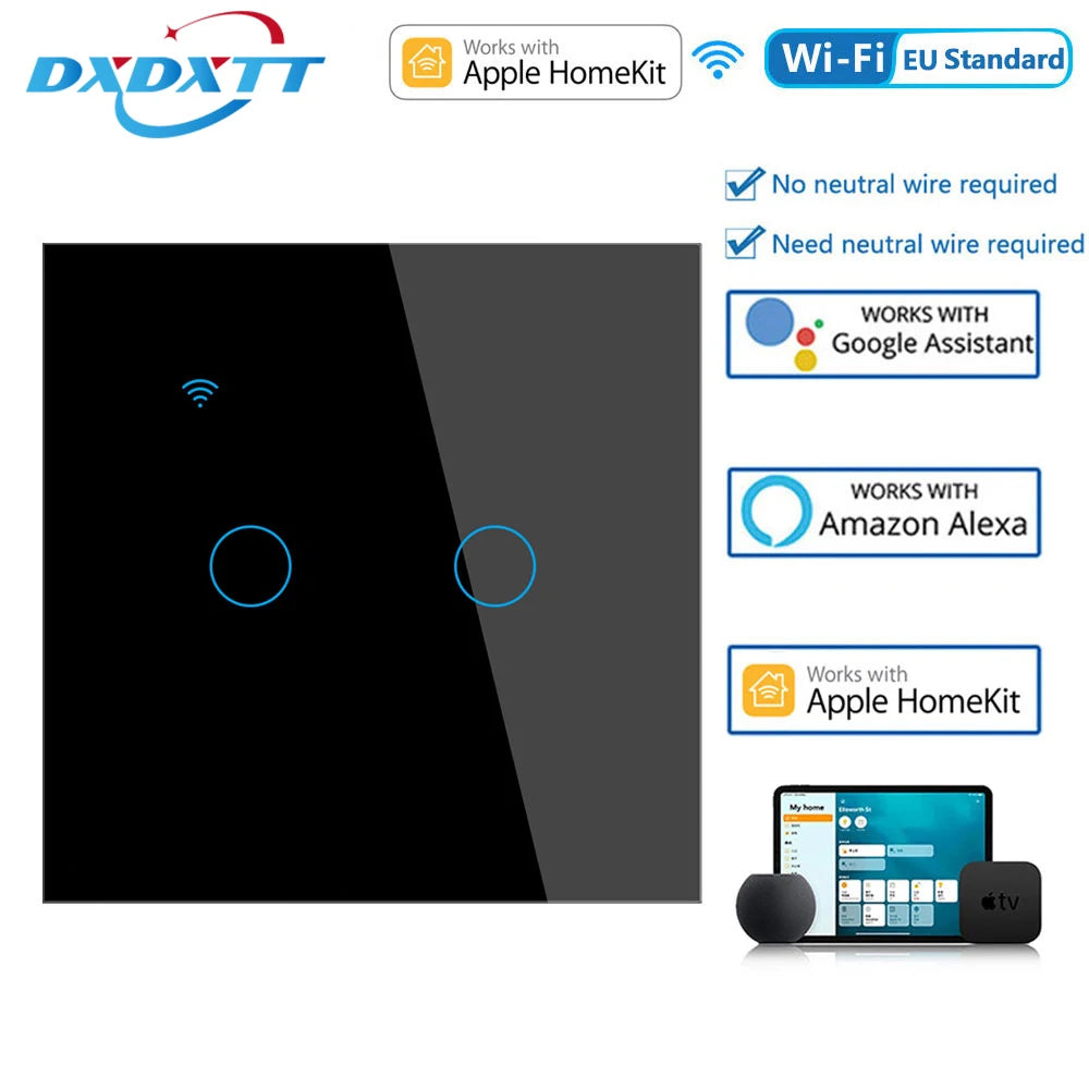 BONDA Homekit Smart Switch No Neutral EU/US WIFI Touch Sensor Light Switch Smart Google Home Alexa Siri Voice Control 220V 110V