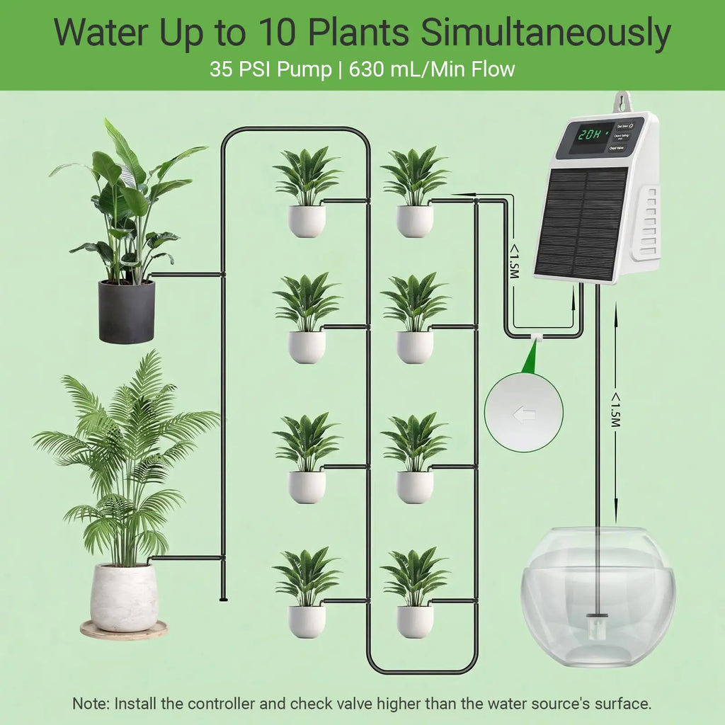 Upgraded Solar Drip Irrigation System Automatic Watering Plants Supplies for Home and Garden Balcony Greenhouse Hanging Plants