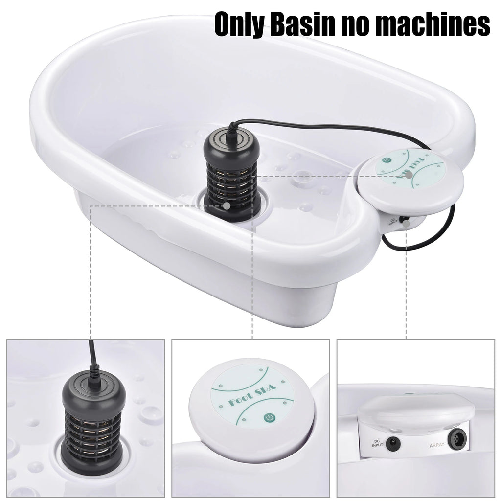 White plastic detox ion foot spa basin with array for home health care foot bath therapy, basin only.