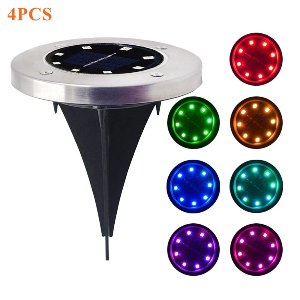 4 PCS 8LED Solar Power Disk Light Outdoor Garden Solar Underground Light Deck Light Spotlight Buried Solar Led Lamp