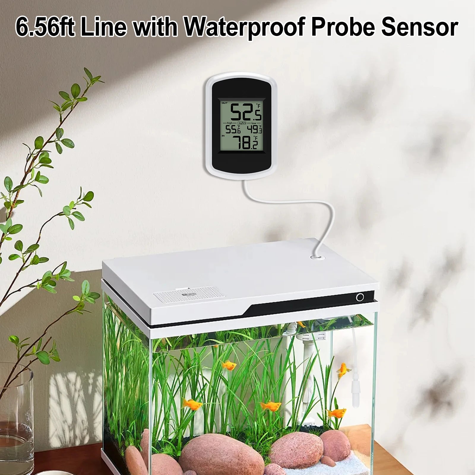 Wired Digital Thermometer Waterproof Indoor Outdoor Temperature Monitor with Min/Max Record 2m Line Probe Sensor for Home Room