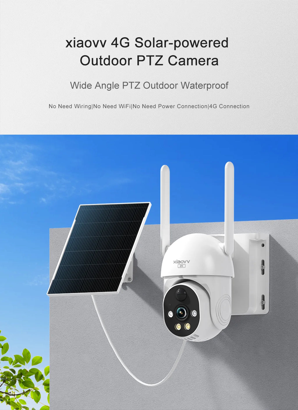 XIAOVV 4G WIFI 6MP Surveillance Smart Security Camera Solar Charging IP65 Waterproof Human Tracking Full Color Night Vision