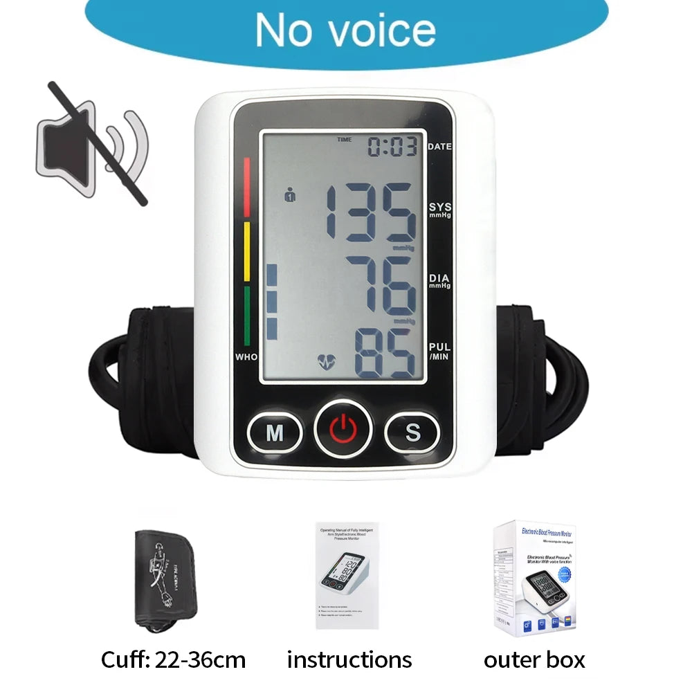 Upper Arm Blood Pressure Meter Automatic Tonometer BP Cuff Machine Medical Sphygmomanometer Home Tensiometer Digital BP Monitor