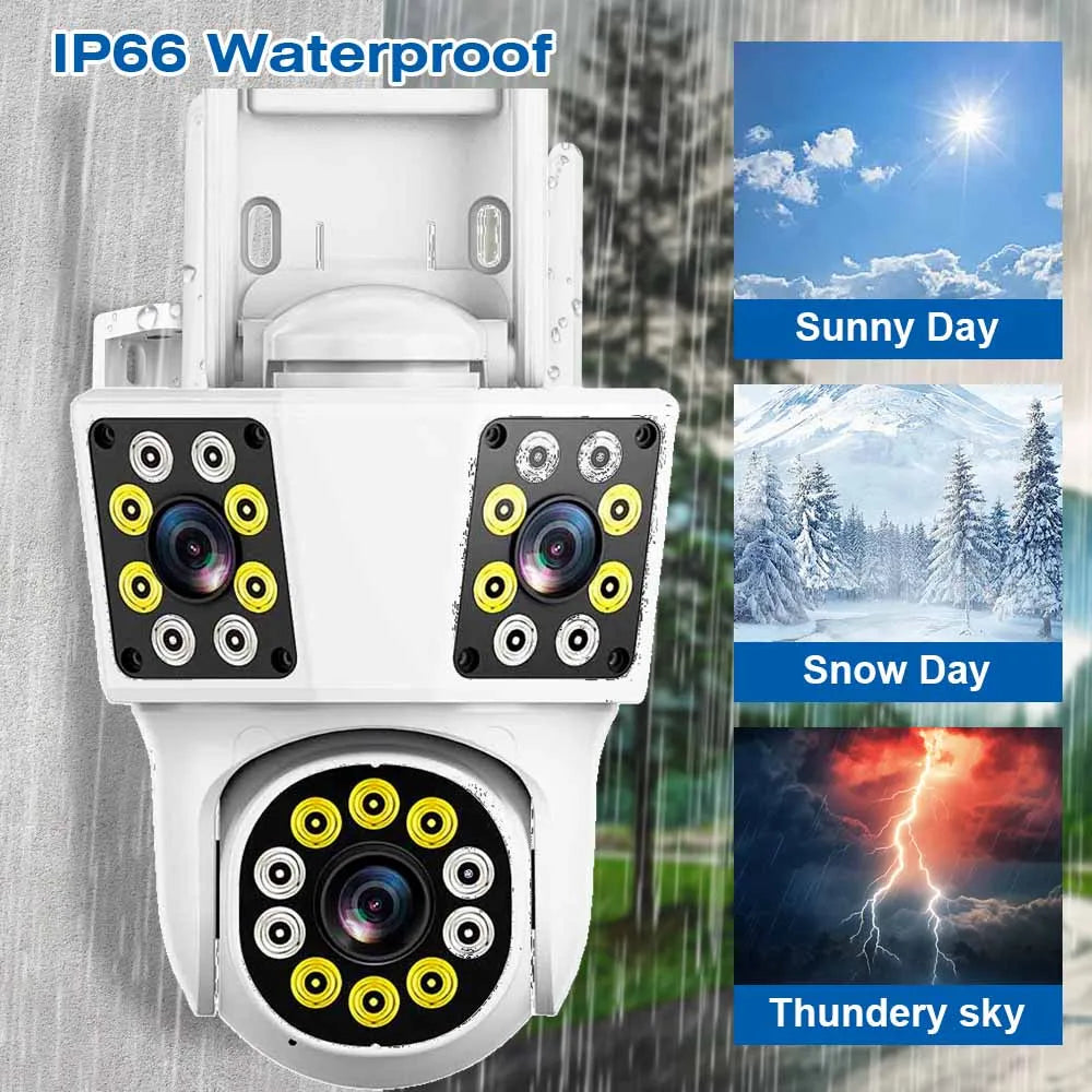 6K 12MP WiFi Outdoor Camera 3 Lens 3 SCREENS Ai Motion Tracking  PTZ 4K Video Camera Security surveillance Camera IPC360 Home