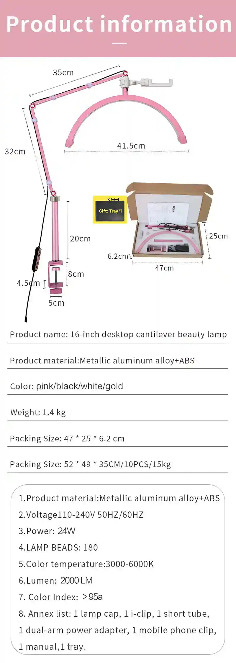 Half-Moon LED Beauty Light - Adjustable Table Lamp for Lash Artists Tidesmit