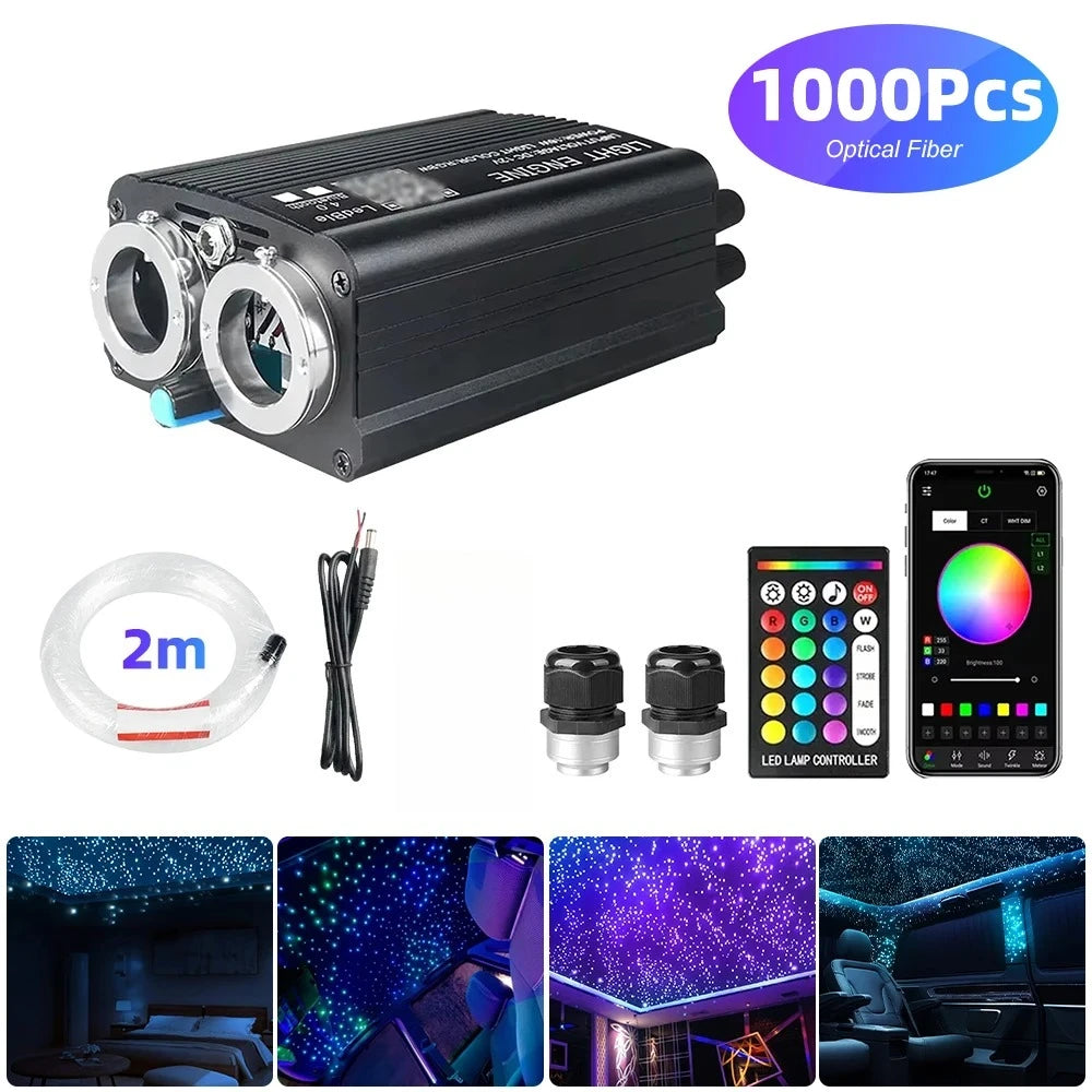 Fiber Optic Starry Sky Car Atmosphere Lamp - RGB LED Lighting Kit 1000pcsX0.75mmX2m B Tidesmit