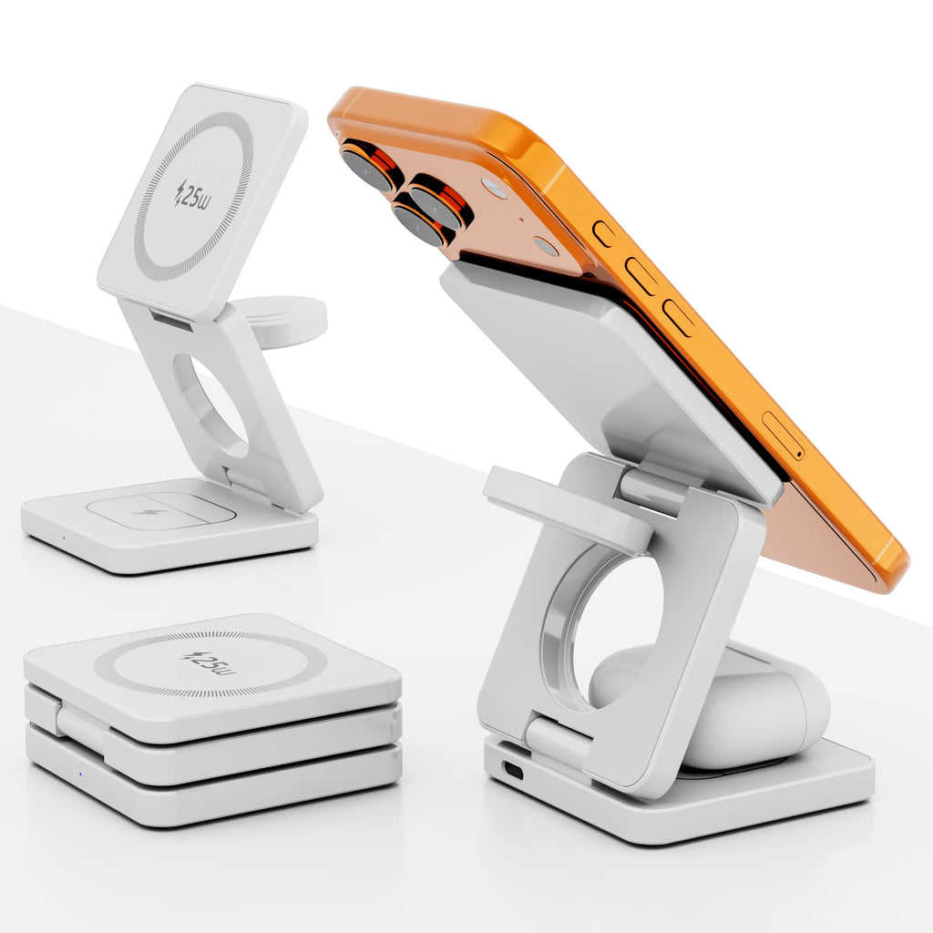 25W Qi2.2 Magnetic Wireless Charger, 3 in 1 Qi2 25W Foldable Fast Wireless Charging Stand for iPhone 17 14-16 AirPod Apple Watch
