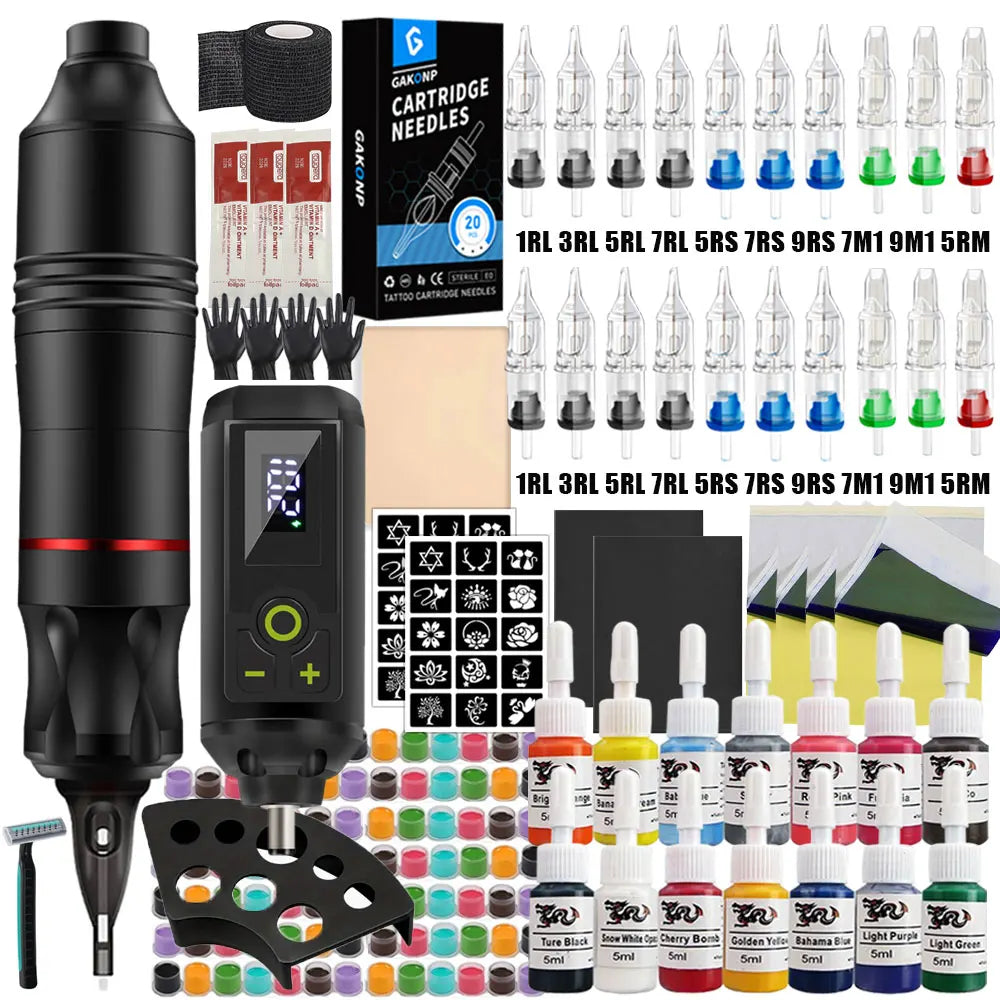 Professional Wireless Tattoo Machine Kit for PMU and Microblading Permanent Makeup Machines 14 Ink Pen Kit 1 Tidesmit