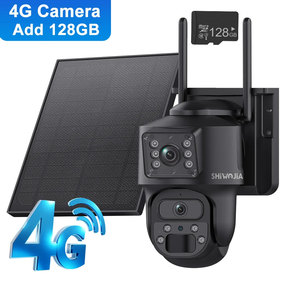 SHIWOJIA 12MP Dual Lens AI Solar Camera 4G SIM AOV Smart 24/7 Recording 360° PTZ Outdoor Security Cameras Auto Tracking UBox Pro
