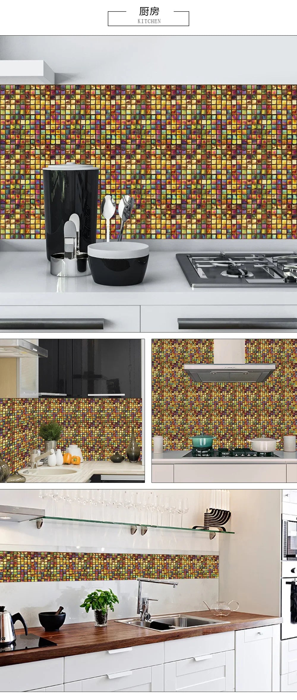 10pcs/set 10/15/20/30cm Flat Marble Mosaic Hard Tiles Wall Sticker Kitchen Bathroom Floor Diagonal Decor Wallpaper PVC Art Mural
