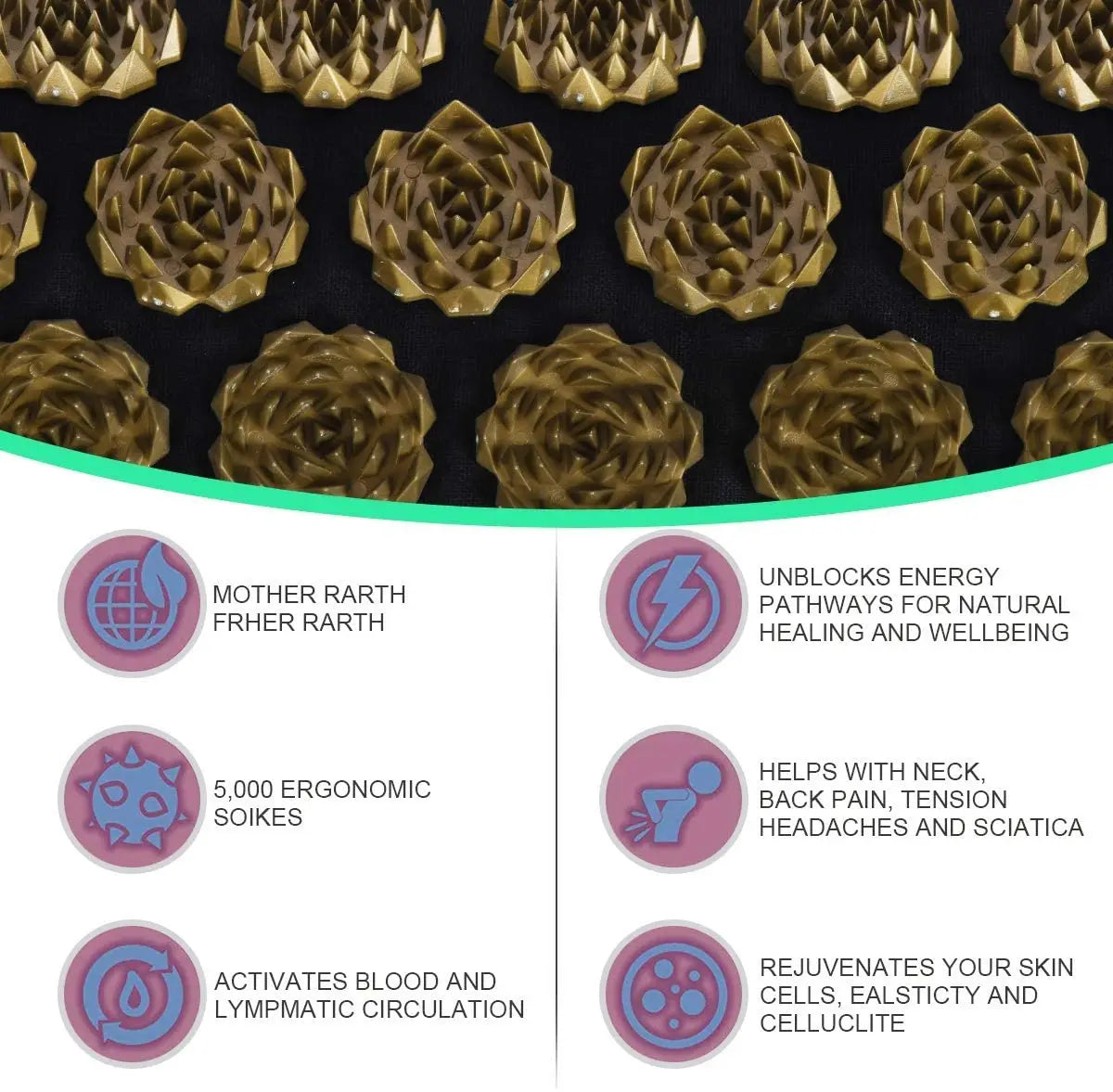 Acupressure Massage Mat for Back and Neck Pain Relief - Tidesmit Back Massage Instrument Tidesmit