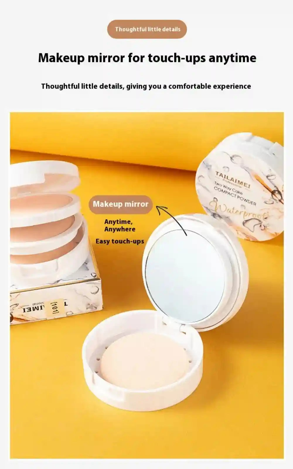 Tidesmit TLM two-way cake compact powder for matte finish and oil control lightweight face makeup texture detail