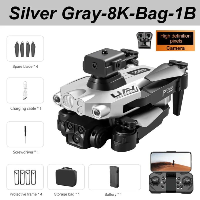 8K GPS Drone with Triple Camera - Obstacle Avoidance & Foldable Design LU200-Silver-8K-Bag Tidesmit