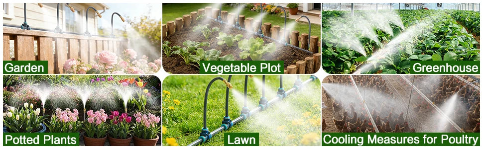 100 200FT 1/4" Drip Irrigation System Kit Automatic Garden Watering System With 16Pcs Adjustable Spray Nozzles For Garden Lawn
