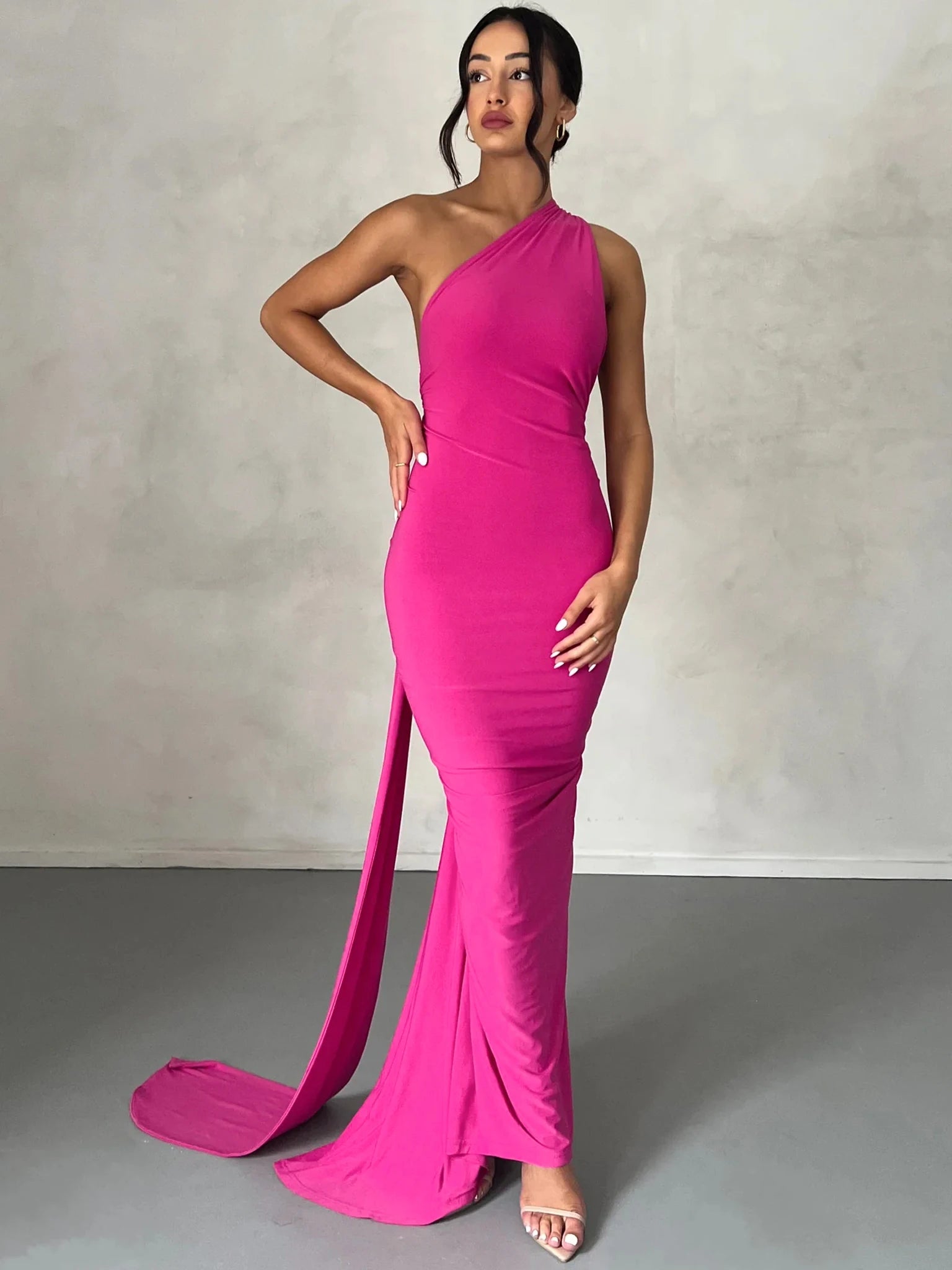 2023 One Shoulder Backless Adjustable Scarf Loop Ruched Sexy Maxi Dress Women Elegant Y2K Streetwear Festival Outfit