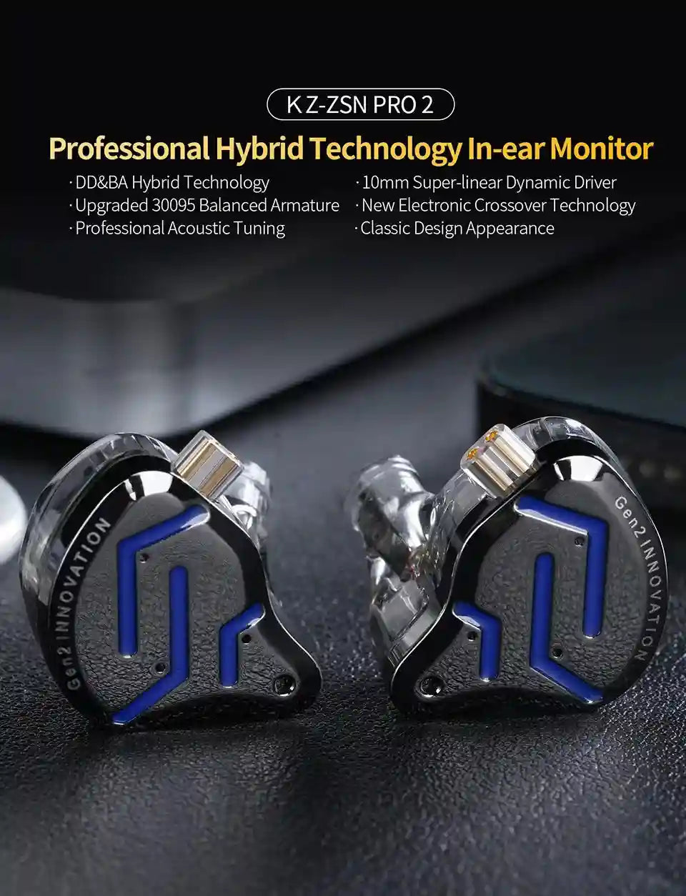 KZ ZSN Pro 2 In-Ear Monitors: Hybrid Dual Driver HiFi Audio Tidesmit