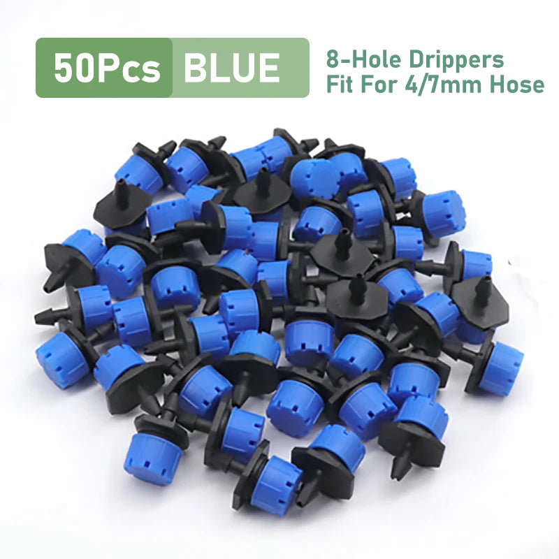 50/100PCS Adjustable Dripper for 4/7mm Garden Irrigation Hose Watering Sprinkler Emitter 0-80L/H for Yard Greenhouse
