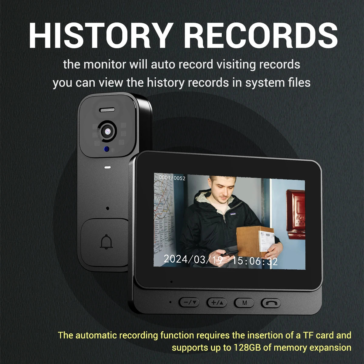 Home Security Smart Video Doorbell 4.3-inch Screen 2-Way Intercom HD Infrared Night Vision Intelligent Visual Wireless Door Bell