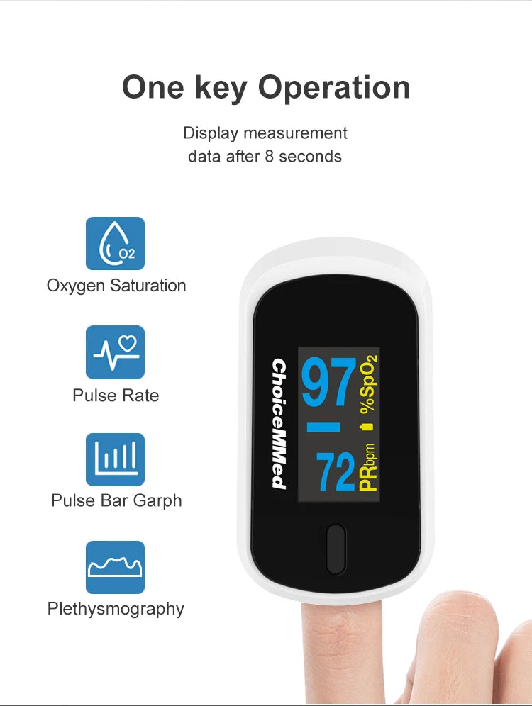 ChoiceMMed Medical Finger Pulse Oximeter Blood Oxygen Saturation Meter Heart Rate Monitor Child Pulse Oxiometer OLED Oximetro