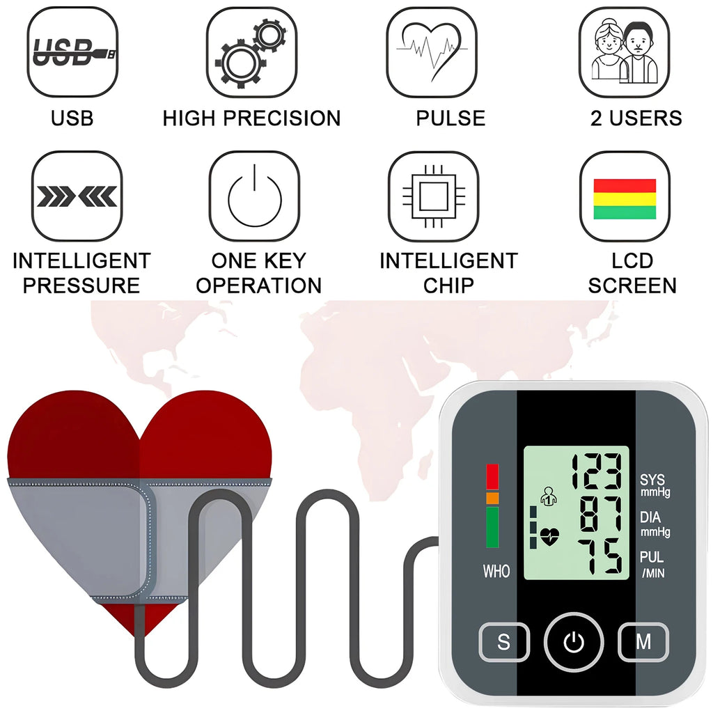 Alextrasza Upper Arm Automatic Blood Pressure Monitor BP Sphygmomanometer Pressure Meter Tonometer Measuring Arterial Pressure