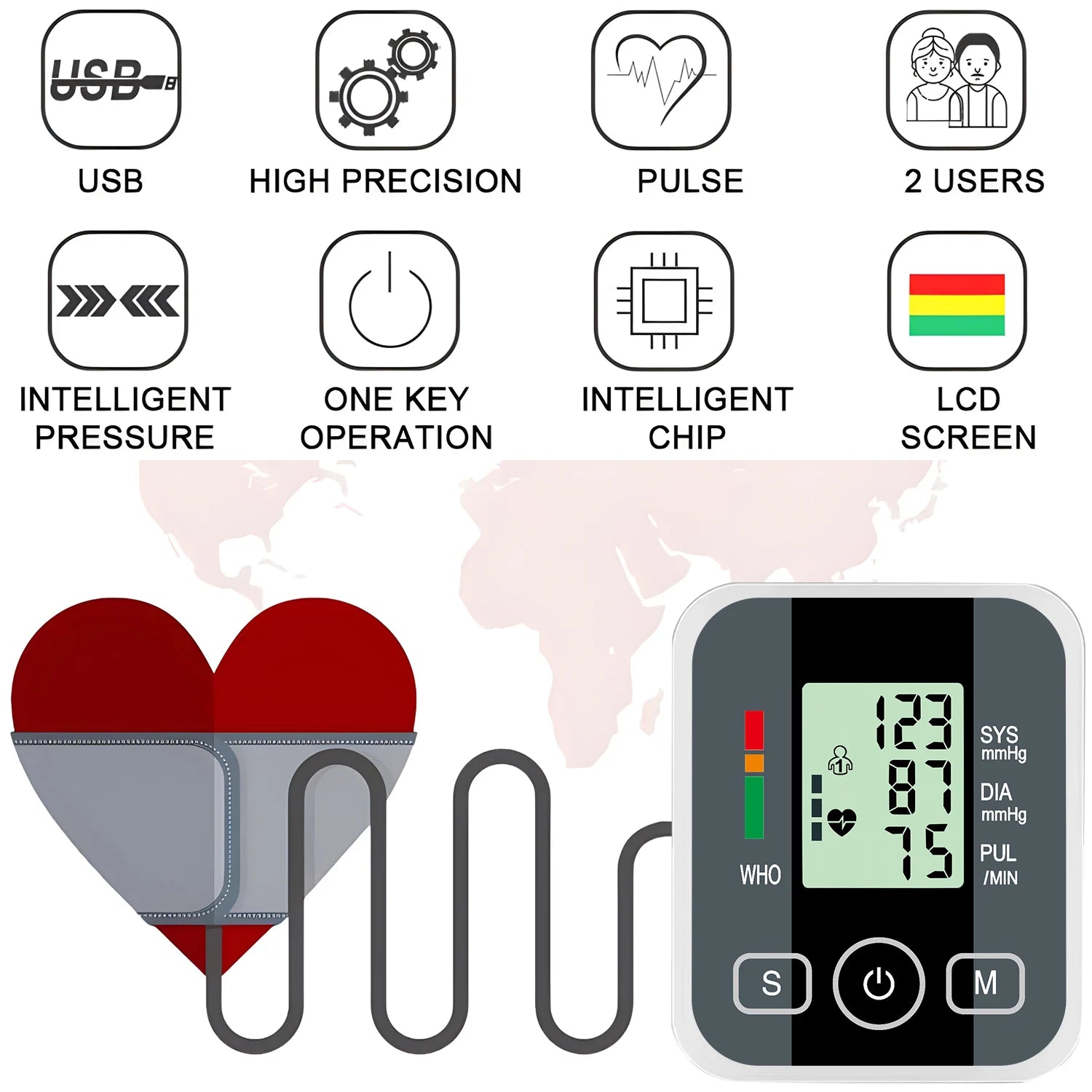 Alextrasza Upper Arm Automatic Blood Pressure Monitor BP Sphygmomanometer Pressure Meter Tonometer Measuring Arterial Pressure