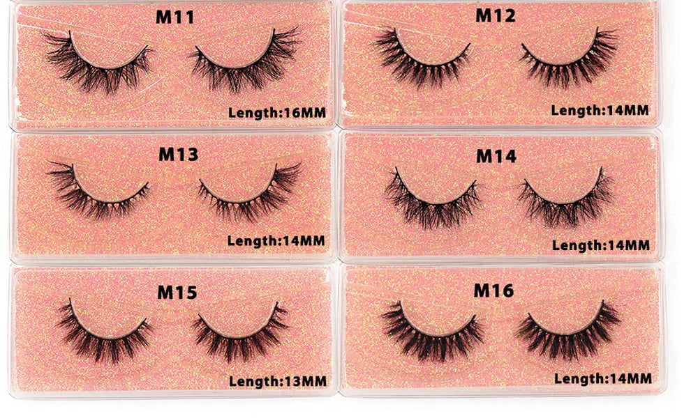 Tidesmit 12mm-15mm short natural 3D mink lashes fluffy wispy false eyelashes detail view for face makeup