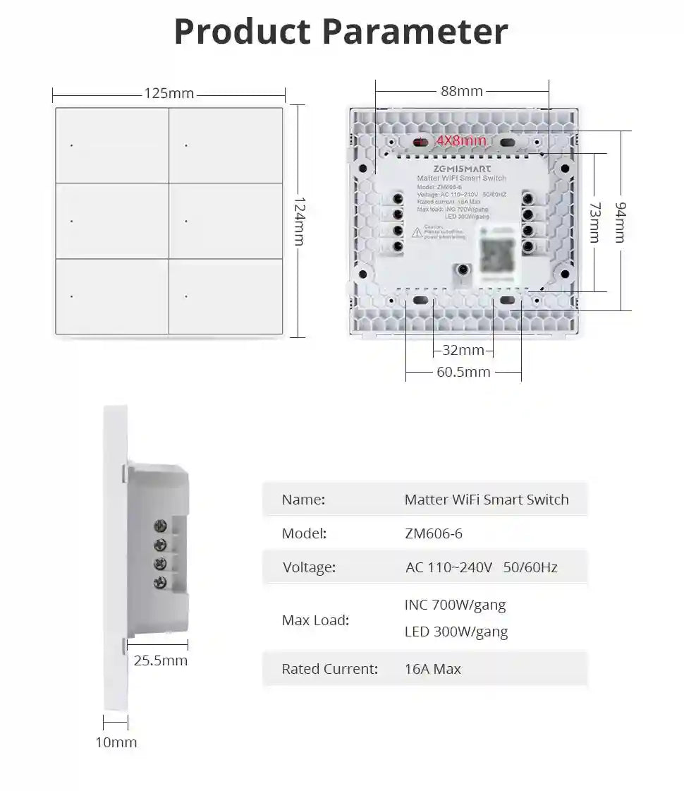 Matter Smart Wall Light Switch WiFi | 1-6 Gang Multi-Room Control Tidesmit