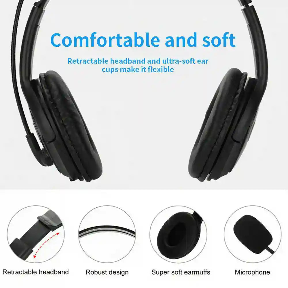 USB Wired Headset with Noise Cancelling Mic for PC - Black Tidesmit