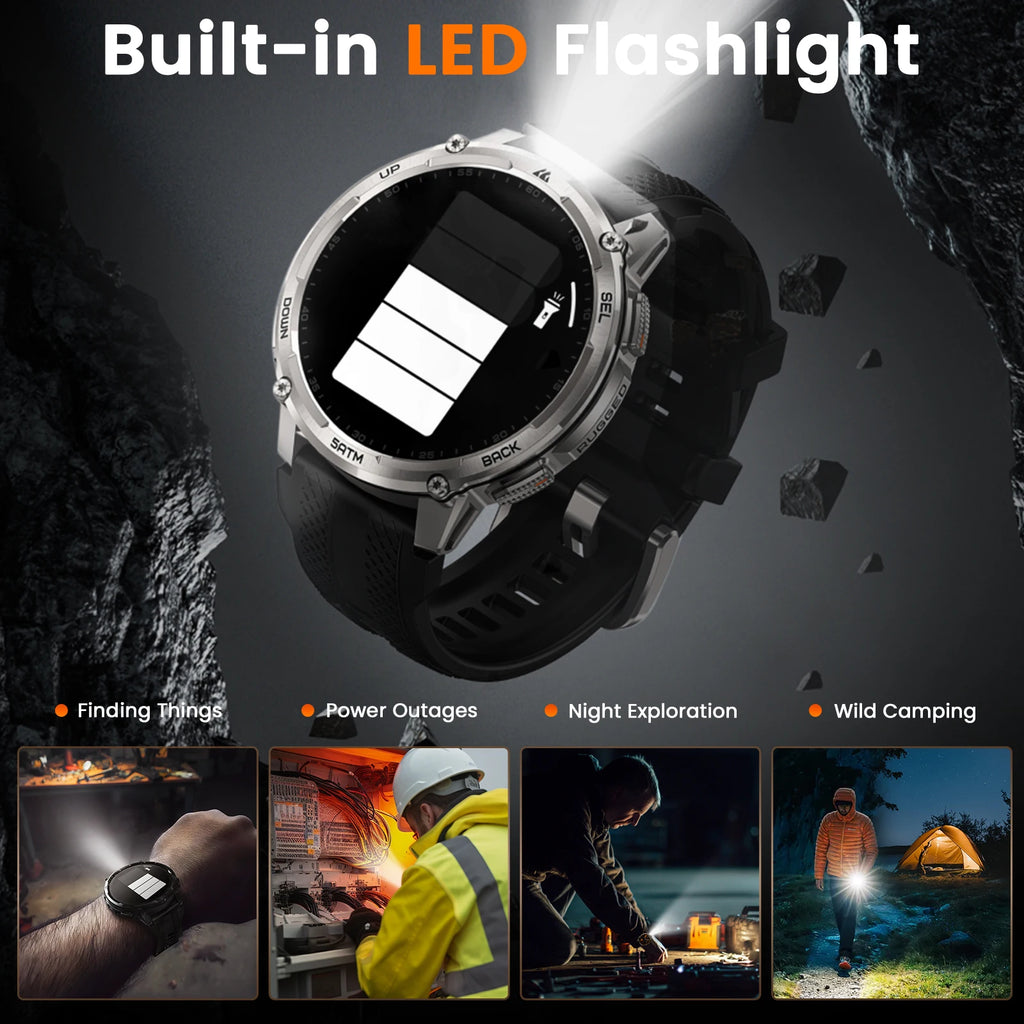 KOSPET TANK T4C Smart & Rugged Watch for Men Military-Grade Body with GPS Health Tracking & On-Wrist Flashlight 5ATM Waterproof
