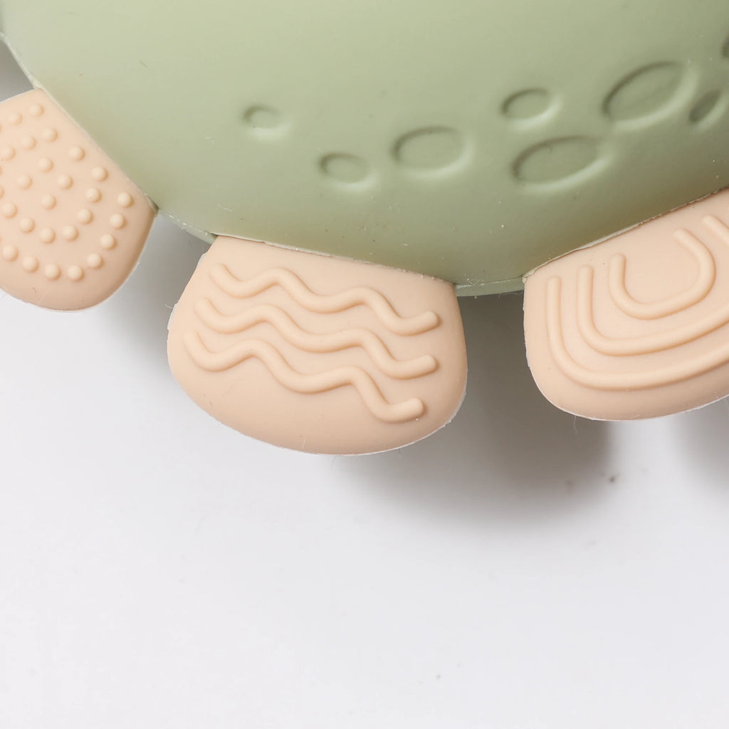 Baby Silicone Teether Toys,Perfect for Teething Toys 0-3-6 Months and Shower Gifts, BPA-Free, Ergonomic Dinosaur Wood Design.