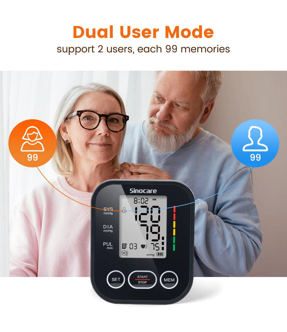 Sinocare Blood Pressure Monitor Digital Upper Arm Blood Pressure Measuring Device 22-42 Long Cuff Home Professional BP Machine