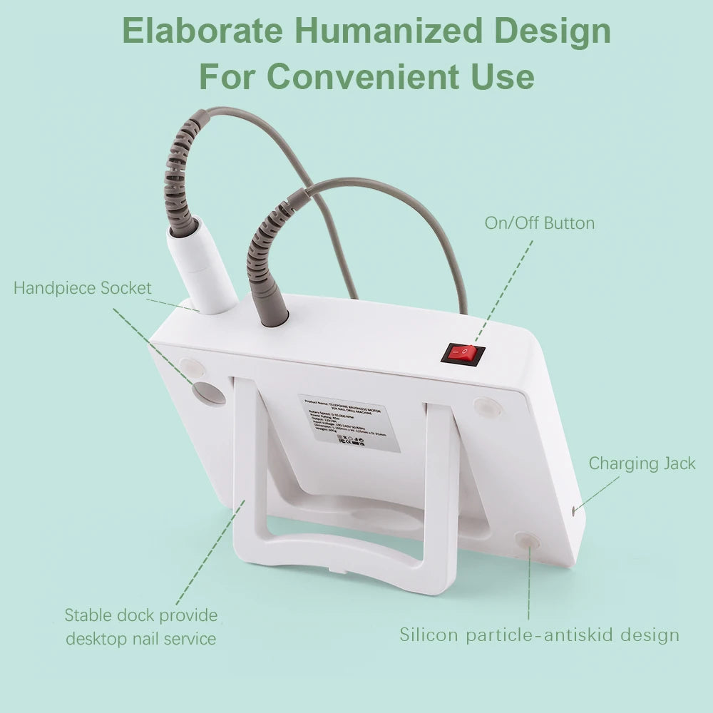 Brushless 35000RPM Portable 2-in-1 Electric Desktop Nail Drill Machine Drilling Manicure Nail Polisher 85w Powerful with Bit Set