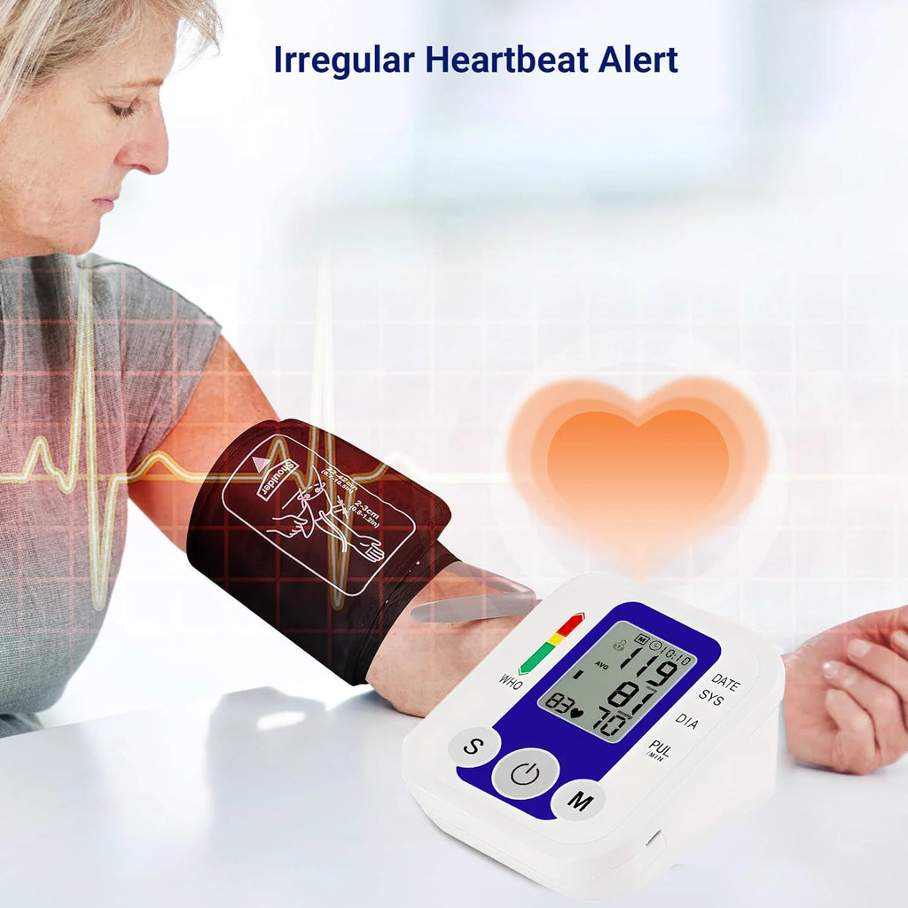 Digital Arm Blood Pressure Test Kit Cuff Sensor Monitor BP Automatic Pressure Tonometer Tensiometer Heart Rate Pulse Meter