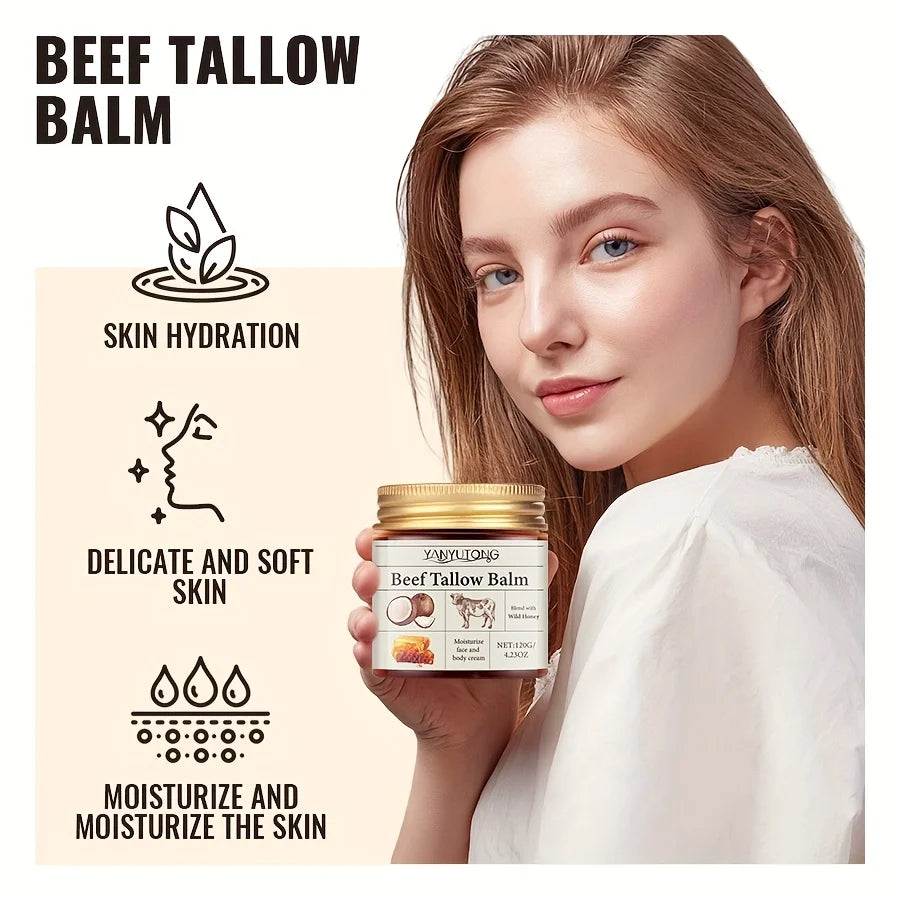 Beef Tallow Honey Balm Moisturizing Hydrating Face Cream Body Lotion Fades Fine Lines Tighten Soothen Brightening Facial Skin