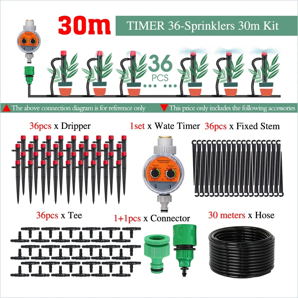 50-5M Automatic Garden Irrigation System Adjustable 13cm Sprinkler Smart Timer Greenhouse Yard Watering Kit Strong Flux