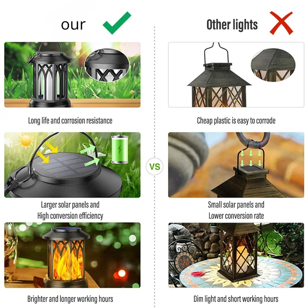 2PCS Solar Flame Hanging Lamp Outdoor Solar Light Garden Waterproof Flame Flickering Effect Christmas Garden Patio Yard Path Light