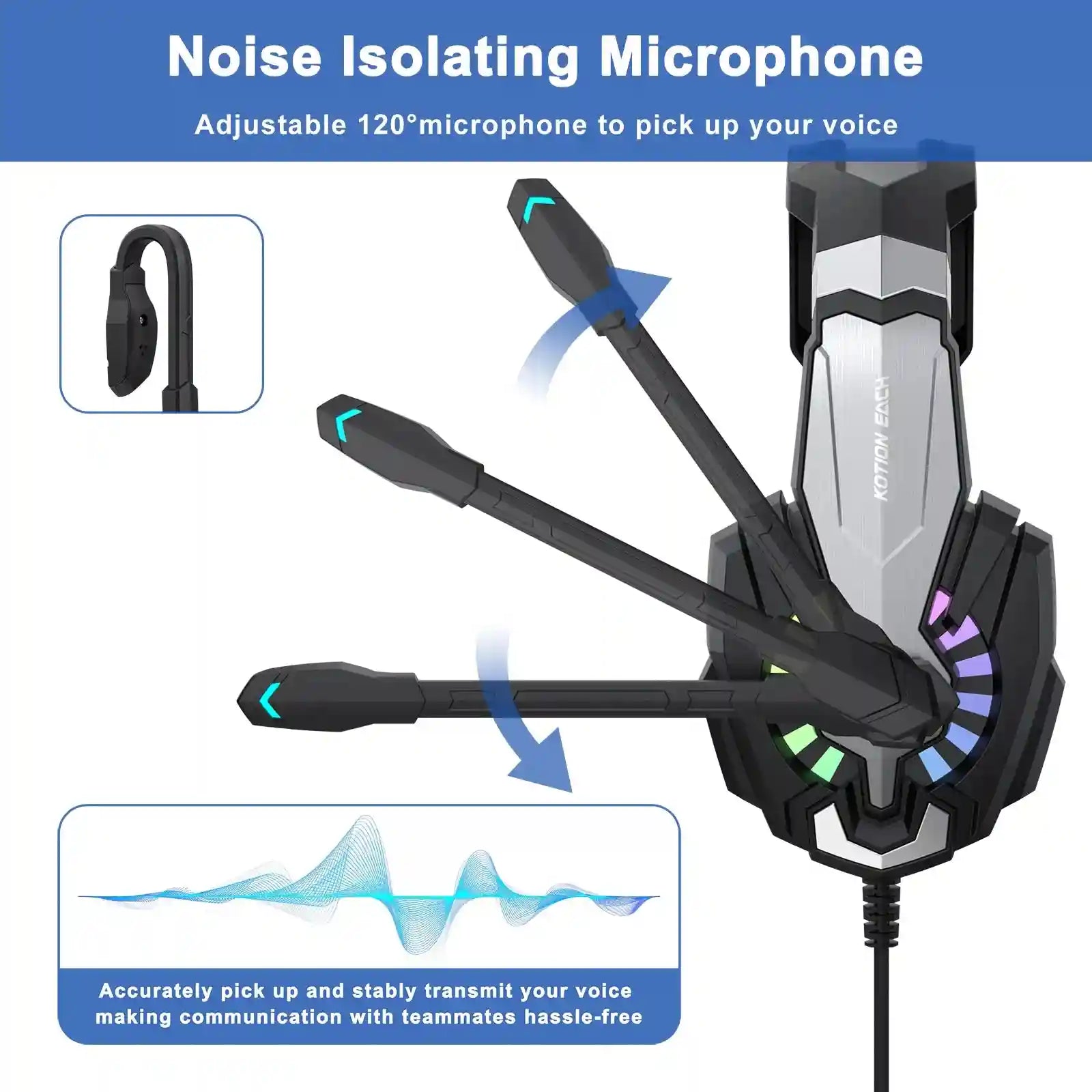 Wired Gaming Headphones With Mic - Over-Ear Noise Cancelling Black/White Tidesmit