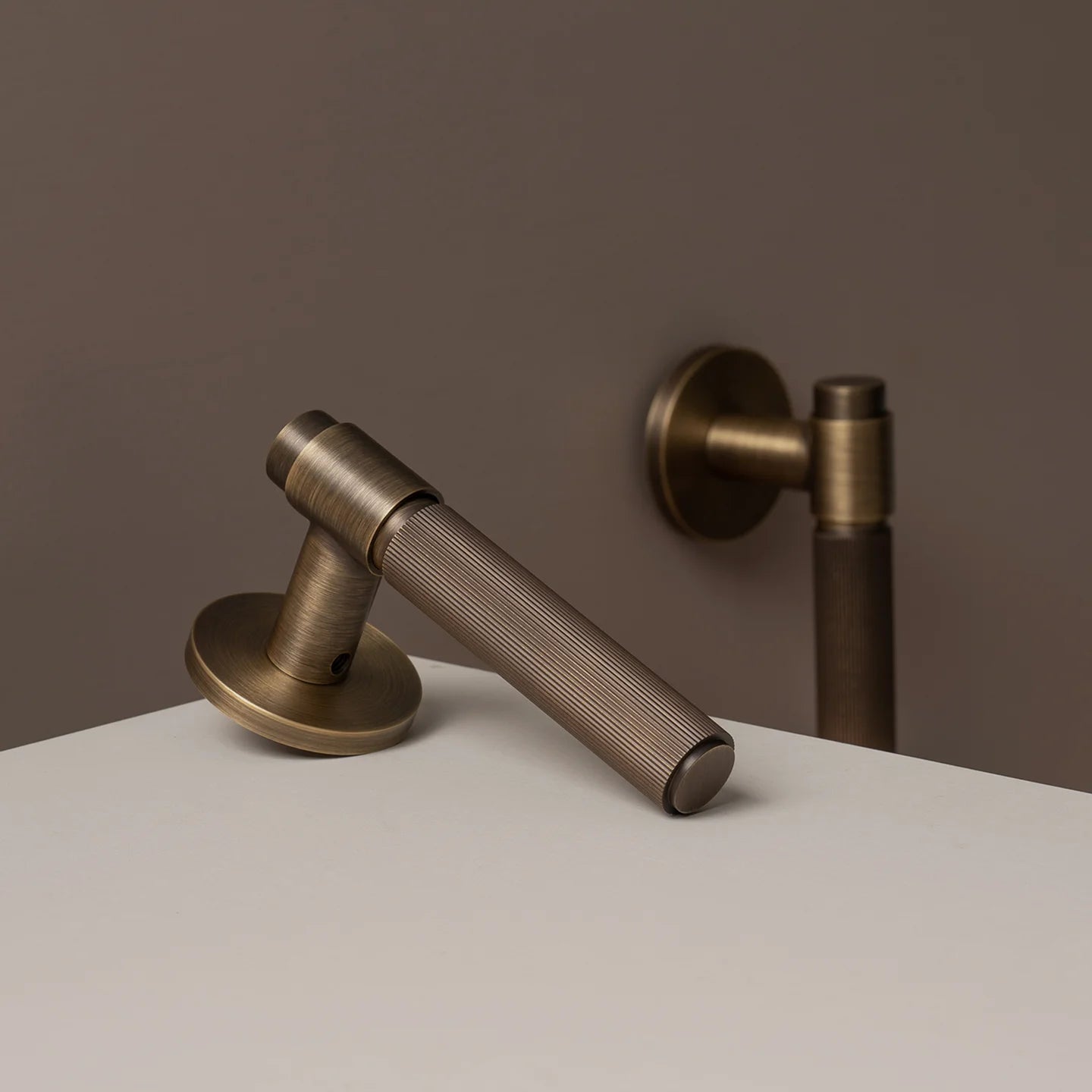 DOOROOM Brass Door Lock Set Modern Stripe Antique Bronze Interior Door Lock Decorative Lock Privacy Lock Passage Lock