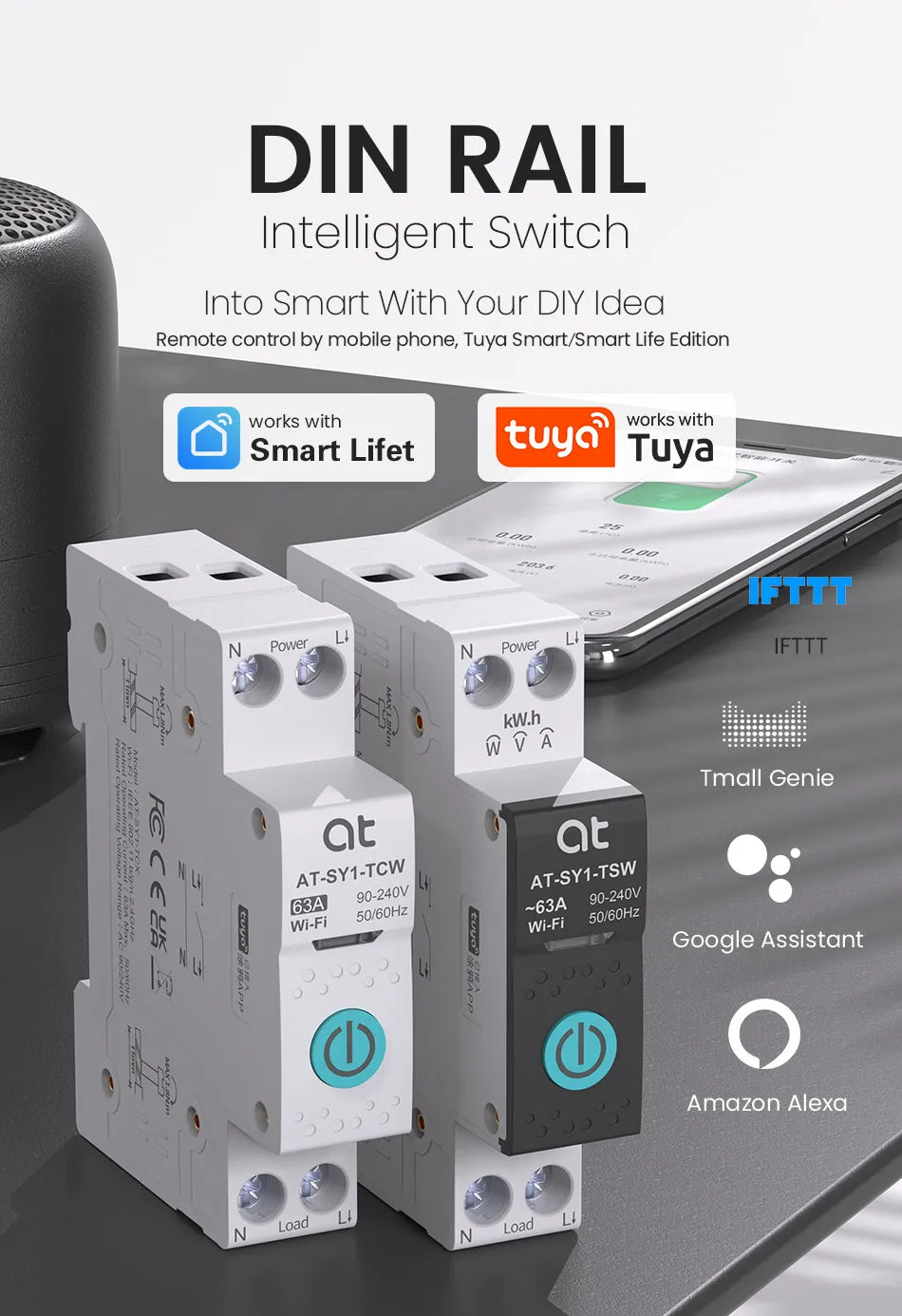 TUYA  ZigBee Smart Circuit Breaker With Metering 1P 63A DIN Rail for Smart Home Wireless Remote Control Switch by Smart Life APP
