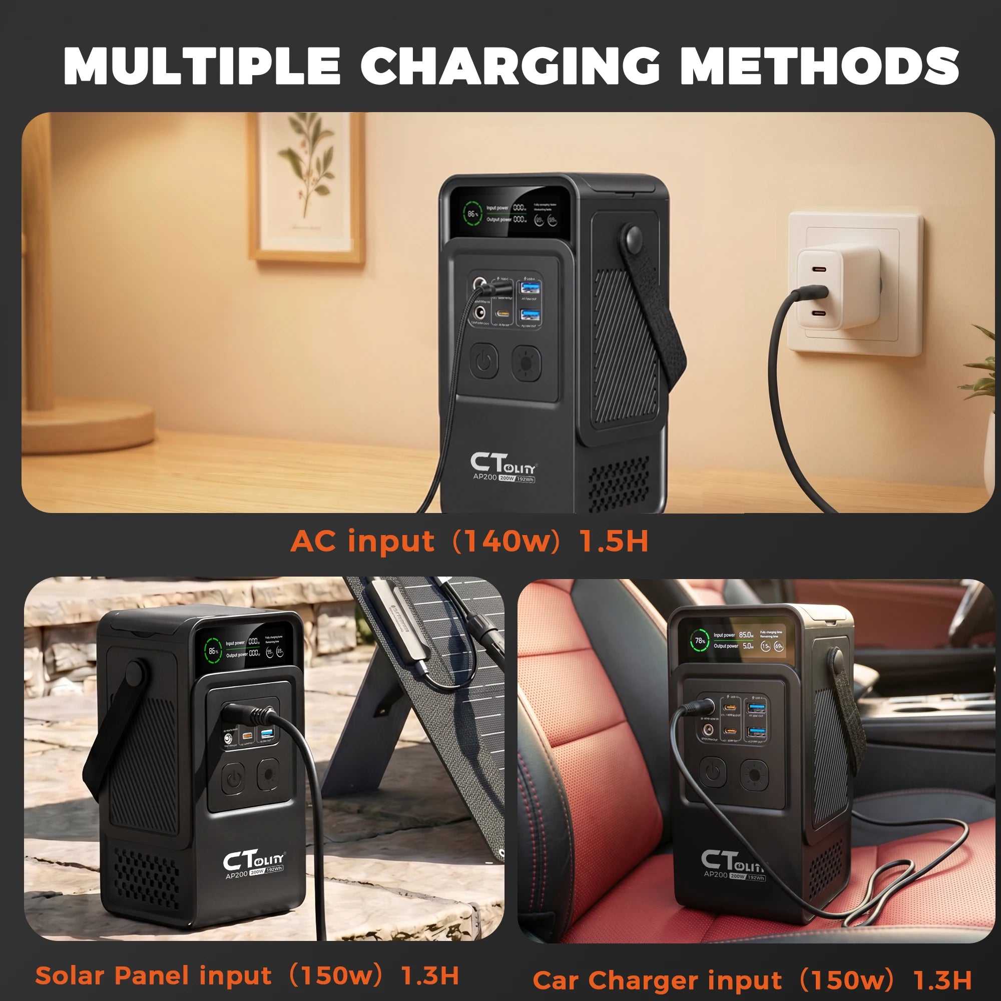 CTOLITY AP200 XP1000 200W/1800W Portable Power Station 192Wh/1024Wh 60000mAh/320000mAh LiFePO4 Battery Solar Generator UPS Function Emergency Power Supply for Camping Outdoor