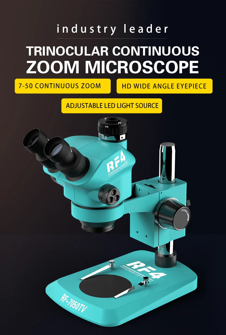 Trinocular Stereo Microscope 7-50X Zoom for Precision PCB Soldering Massage Chairs Tidesmit