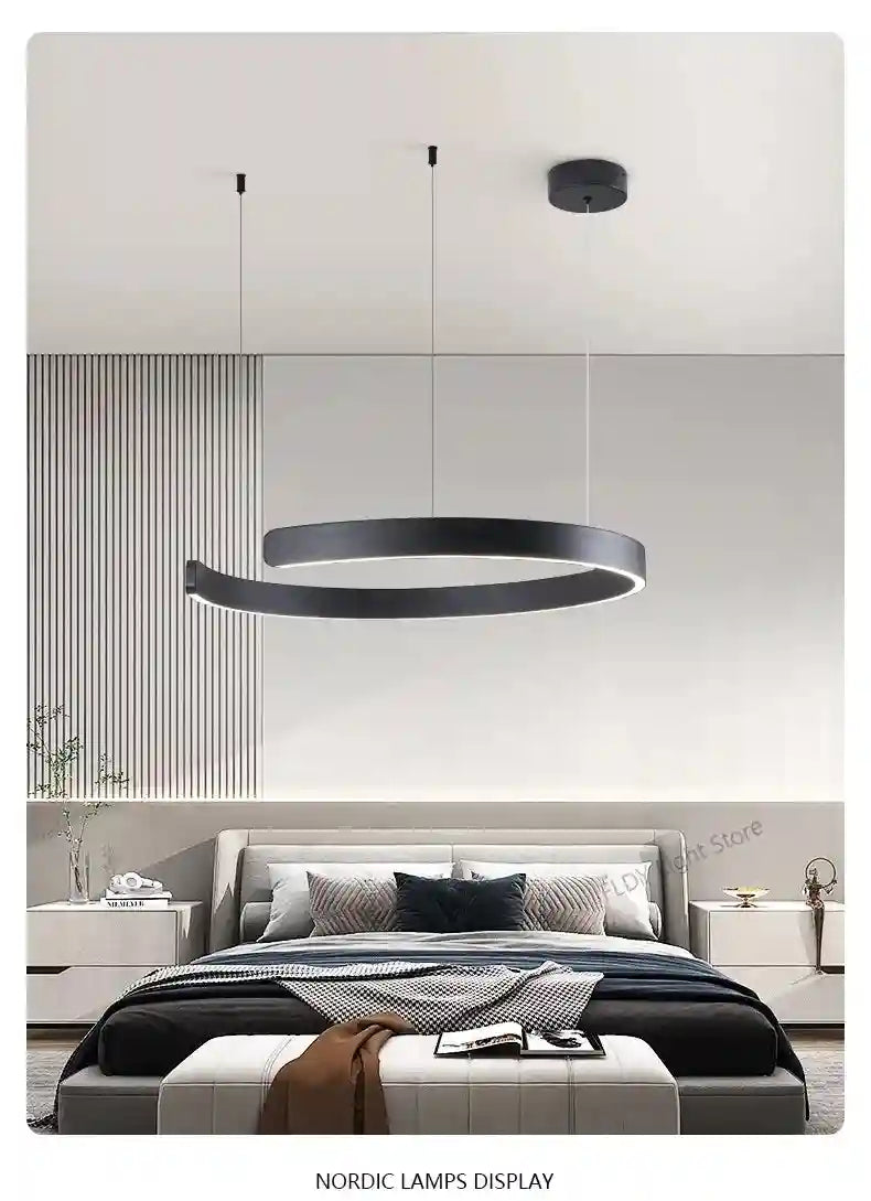 Modern 3-Ring LED Chandelier - Adjustable Dimmable Black Finish Tidesmit