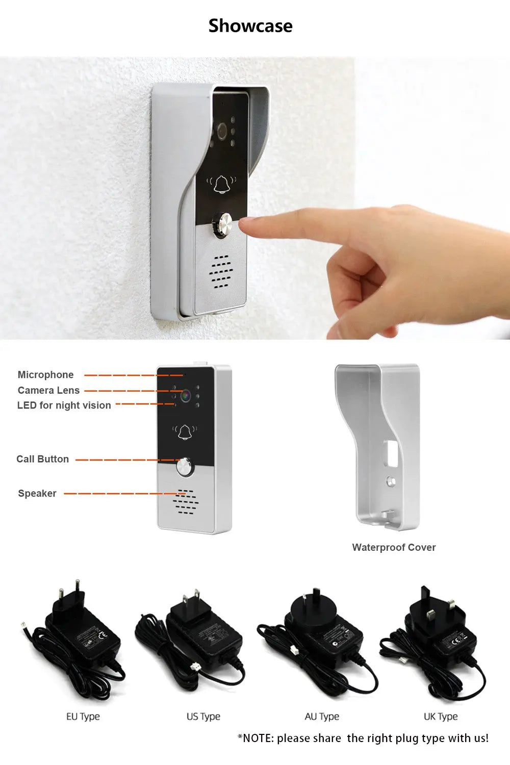 4 Wire 7 Inches Wired Video Doorbell Door Phone Support Unlock, Monitoring, Dual-Way Intercom for Villa Home Office Apartment