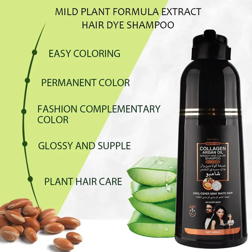 3-in-1 Collagen Argan Oil Shampoo Long-Lasting Black Hair Dye Shampoo for Men Women Nourishes Colors Gray Hair, 500ml Formula