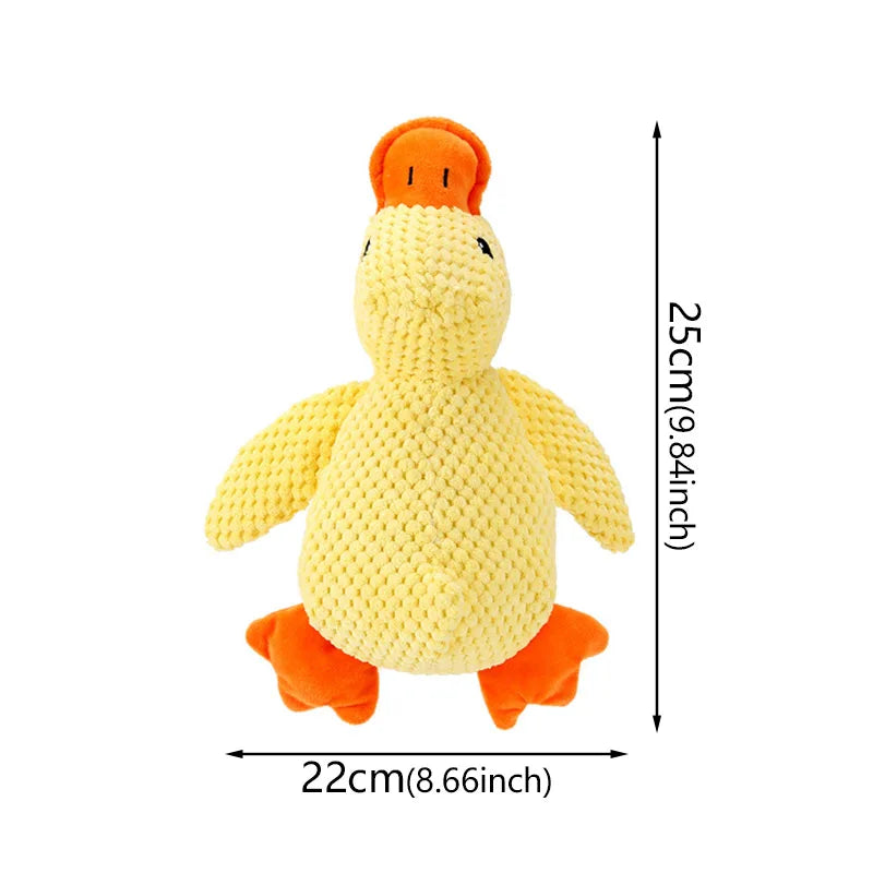 Yellow duck plush dog toy, 25cm bite-resistant interactive chew companion to relieve pet boredom.