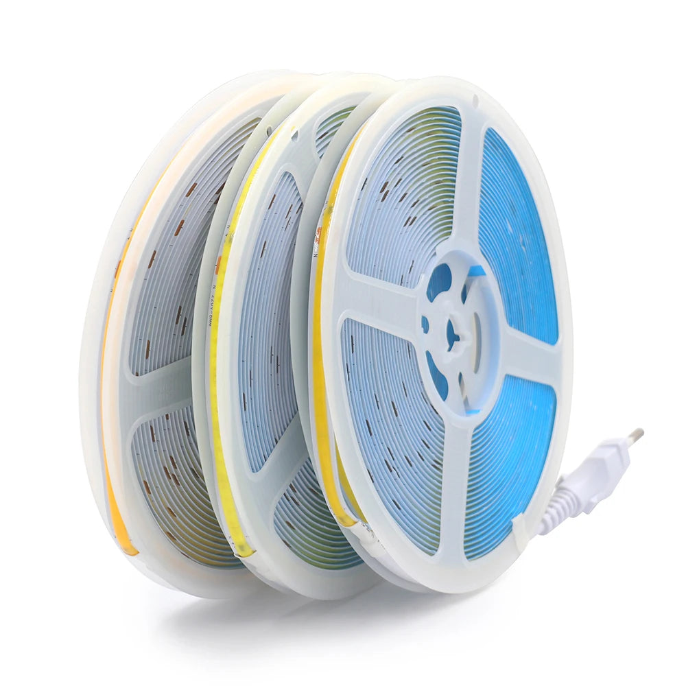 COB LED Strip Light Power Kit 220V 110V AC 3000K 4000K 6000K 2pin 240LEDs/m with IC Driver IP20 8mm PCB Dimmable Linear Lighting