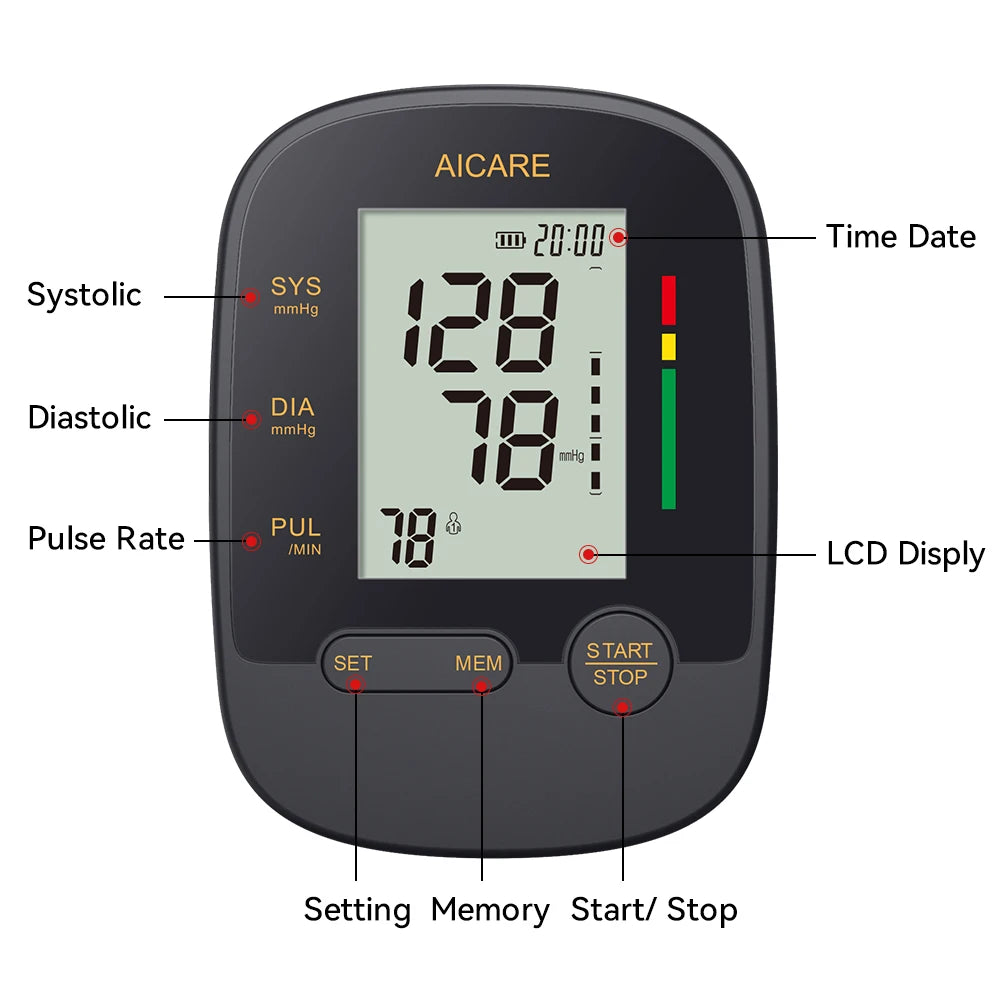 Aicare Digital Blood Pressure Monitor Medical Upper Arm Sphygmomanometer Automatic Tensiometer‌ Blood Pressure Meter 2 Users