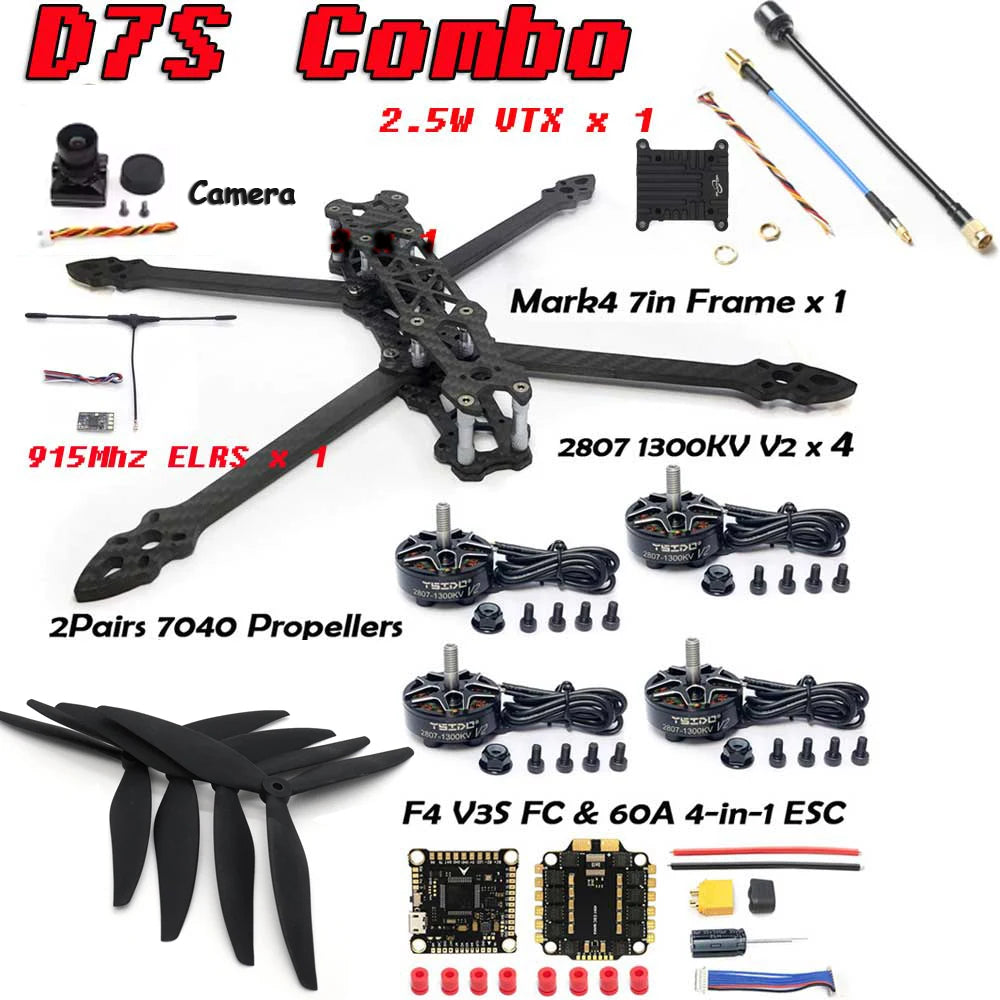 7 Inch FPV Drone DIY Kit Carbon Fiber Frame Brushless by Tidesmit D7S Tidesmit