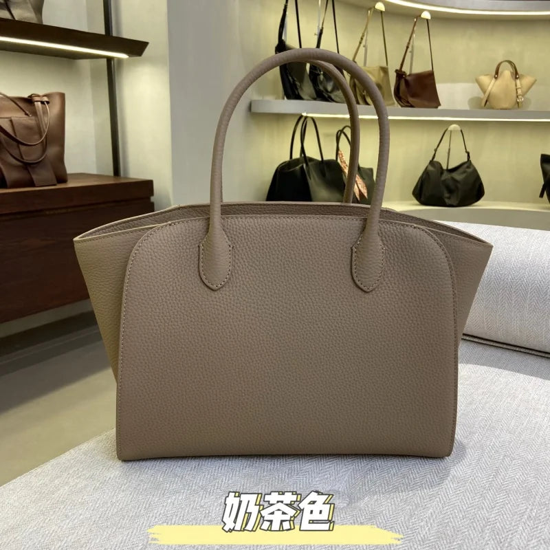 2026 high-quality genuine leather Marlo 12 inch 14 inch saddle leather tote bag, women's shoulder bag, high-end leather texture,