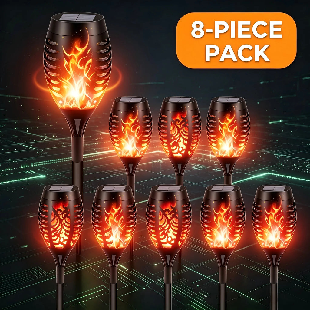 6/8/12 packSolar Torch Lights with warm Flickering Flame, Waterproof Outdoor Halloween Decorations for Garden Yard Path, Spooky Holiday Landscape Lighting for Haunted House Atmosphere, 51cm Solar Powered Stake Lights, 12cm Wi